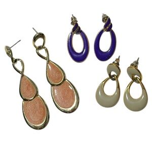 VTG Colorful Enamel Drop Earrings Bundle 3 Pair Lot 80s 90s Statement Jewelry
